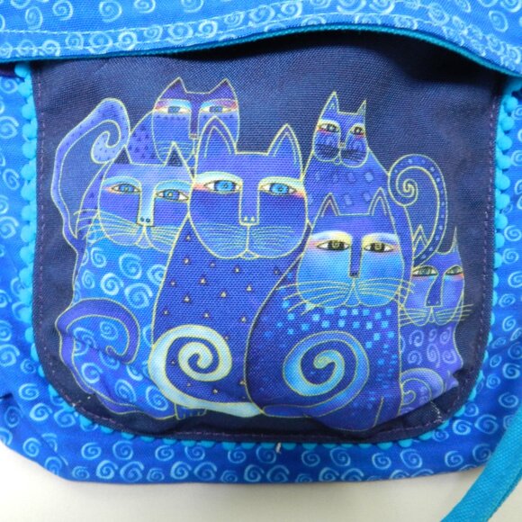 Laurel Burch Cat Kitty fabric crossbody shoulder bag purse canvas blue NEW - Picture 3 of 10